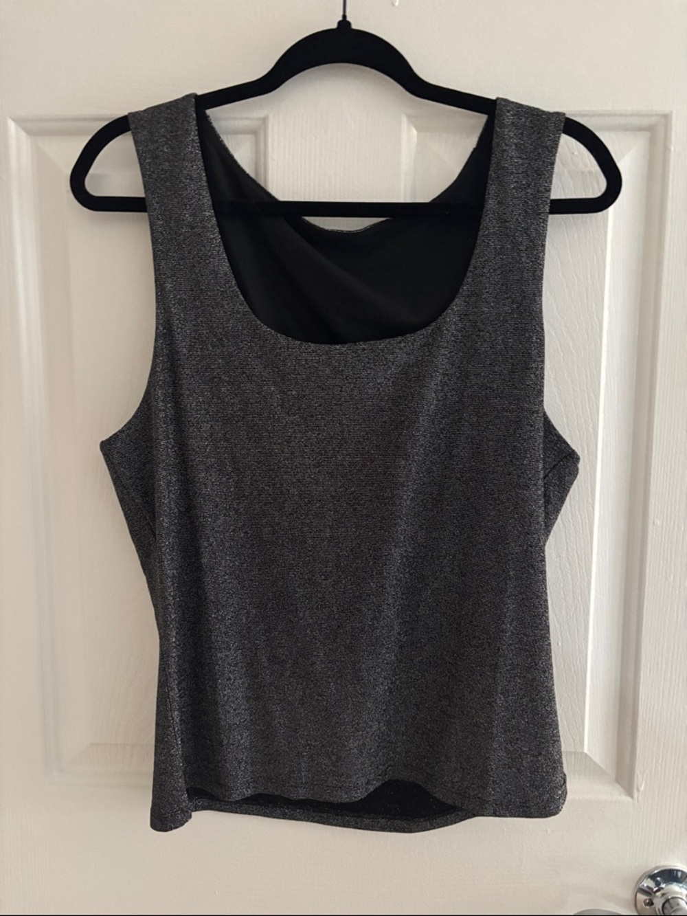 Metallic Scoop Neck Tank Top - Black